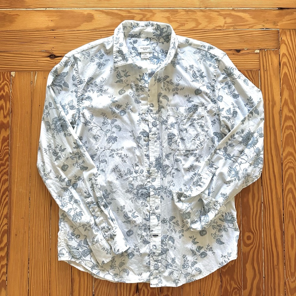 Club Monaco Blue and White Floral Button-Down Shirt